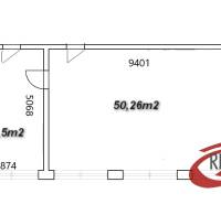 Az iroda alaprajza, amely két helyiségre van osztva, összesen 64,76 m² területű.