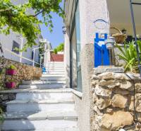 Lépcsők és zöld növényzet vezetnek a Čiovo-i üdülőapartmanhoz, növényekkel körülvéve.