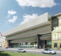 Egy modern építészetű épület a pozsonyi Rázus rakparton - Óváros.