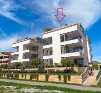 Modern építészetű, zöldövezettel körülvett, kényelmes erkélyekkel rendelkező apartman Pag városában.