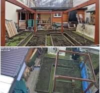 Családi ház kertje a Laborecká utcában, Iglón, virágágyással.