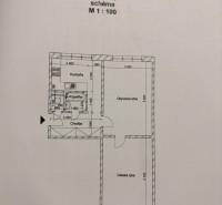 Két szobás lakás alaprajza a helyiségek megjelölésével: konyha, fürdőszoba, nappali, előszoba.