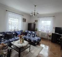 Családi ház kanapéval, szekrénnyel, televízióval, dekorációkkal és fa mintázatú padlóval.