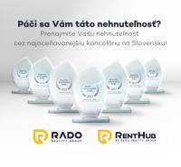 Az Év Ingatlanirodája díj, RADO Reality Group és RentHub logó fehér háttéren.