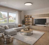 Nappali egy családi házban kényelmes ülőgarnitúrával és fa mintázatú padlóval.