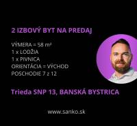 2 szobás lakás eladó a Banská Bystrica SNP sugárúton, 58 m², loggiával.
