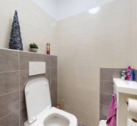 WC csempékkel és mosdóval egy családi házban.