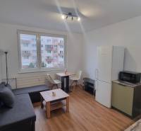 Egyszobás lakás nappalija kanapéval, asztallal és fa dekor padlóval.