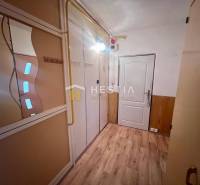 Folyosó egy 3 szobás lakásban fa padlóval, tükörrel és beépített szekrénnyel.