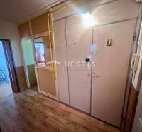 Folyosó egy 3 szobás lakásban fogassal, tükörrel és beltéri ajtókkal.