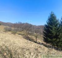 Dombos táj Új Bánya közelében, kertekkel, füves területekkel és fákkal.