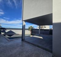 Villa a Zukve utcában, Vrsi, terasszal és medencével, pálmafákkal körülvéve.