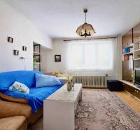 Nappali egy családi házban szőnyegmintával és bútorfallal.