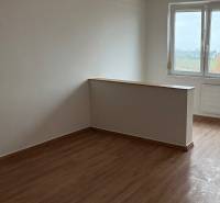 Szoba egy kétszobás lakásban fa dekor padlóval és kilátással az ablakból.