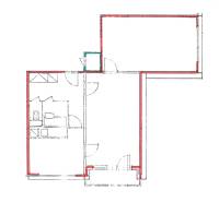 2 szobás lakás alaprajza a helyiségek és bejáratok elrendezésével.