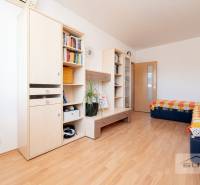 Egy fa dekoros padlóval rendelkező szoba, amely bútorokat, polcokat, egy franciaágyat és színes takarót tartalmaz.