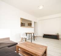 Nappali egy kétszobás lakásban, fa dekorációjú padlóval és egyszerű bútorokkal.