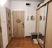 Folyosó egy 4 szobás lakásban fogasokkal és tükrös szekrénnyel, fa dekor padlón.