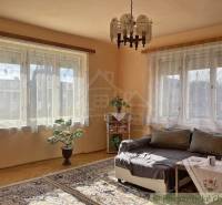 Nappali egy családi házban kanapéval, asztallal, virággal és fa dekorációjú padlóval.