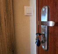 Faajtó a garzonlakásban fém kilinccsel és világos kapcsolóval.