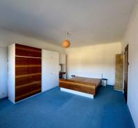 Szoba egy családi házban kék szőnyeggel, fa bútorokkal és egyszerű csillárral.