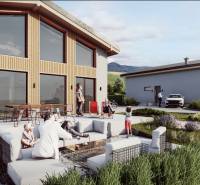 Alsólehoti ház terasszal és ülőhellyel, természet által körülvéve és modern építészettel.