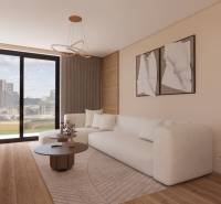 Világos nappali fa mintázatú padlóval és kényelmes kanapéval, 3 szobás lakás.