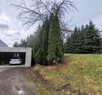 A Piskorovce-i Fő utcán található családi ház garázsát tűlevelűek veszik körül.