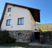 Ház Zlaté Moravce-ban kőalappal és szőlőskerttel a domboldalon.