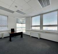 Tágas irodák nagy ablakokkal és szőnyegpadlóval.