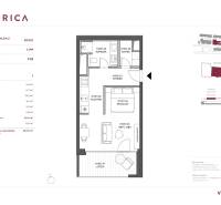 1 szobás lakás alaprajza konyhával, nappalival és lodžiával.