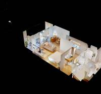 1 szobás lakás 3D alaprajza fa dekor padlóval.