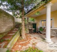 A Krčméryho utcai 4 szobás lakás külseje Pozsonyban - Óváros, fával és lépcsővel.