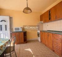 Családi ház konyhája fa dekorációval és napos fali dekorációval.