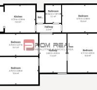 Négy szobás lakás alaprajza fa dekoros padlóval és tágas szobákkal.