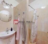 Fürdőszoba egy 4 szobás lakásban, finom csempékkel és zuhanyzóval.