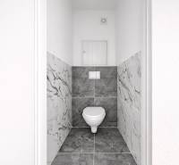 WC márvány burkolattal egy háromszobás lakásban.