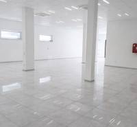 Tágas üzlethelyiségek fehér falakkal és fényes padlóval dekoratív dizájnban.