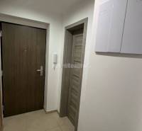 Előszoba egy 2 szobás lakásban csempével és faajtókkal.