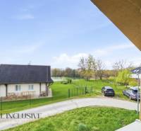 Házikó Vojkán, a tó mellett, autóval és zöld gyepes udvarral.