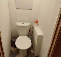 Egy szobás lakás fürdőszobája csempével és higiéniai felszereléssel.