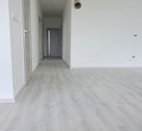 Családi ház belső tere fehér falakkal és fa dekorációjú padlóval.