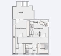 A családi ház alaprajza tartalmaz egy verandát, házi edzőtermet, mosókonyhát és raktárt.