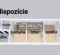 Családi ház alaprajza Malackán nappalival, konyhával és hálószobával.
