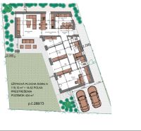 Családi ház alaprajza 119,10 m²-es területtel egy 424 m²-es telken.