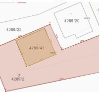 Kataszteri térkép a 4289/43 és 4289/2-es parcellákkal a Búdková utcában, Pozsonyban.