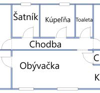 Andovci családi ház alaprajza szobákkal és szociális létesítményekkel.
