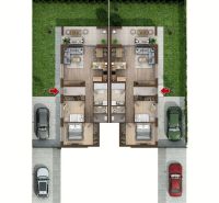 3 szobás lakás alaprajza két parkolóhellyel és kerttel Tomášikovóban.