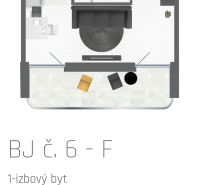 Az alaprajz egy 1 szobás lakás berendezéssel a 6. emeleten, ára 88 990 €.