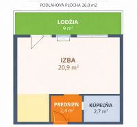 Garzonlakás elrendezése loggiával, szobával és fürdőszobával a Janka Alexyho utcában, Dúbravkán.